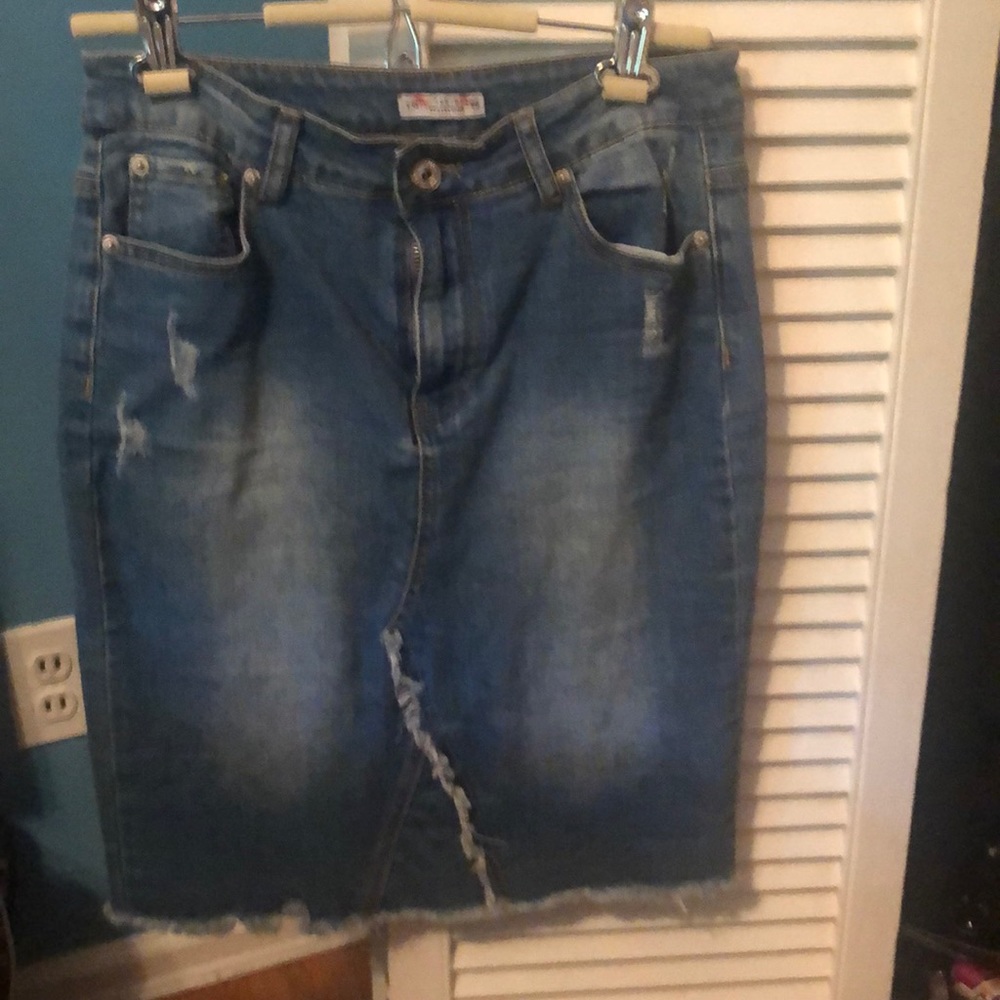 Distressed Denim Skirt